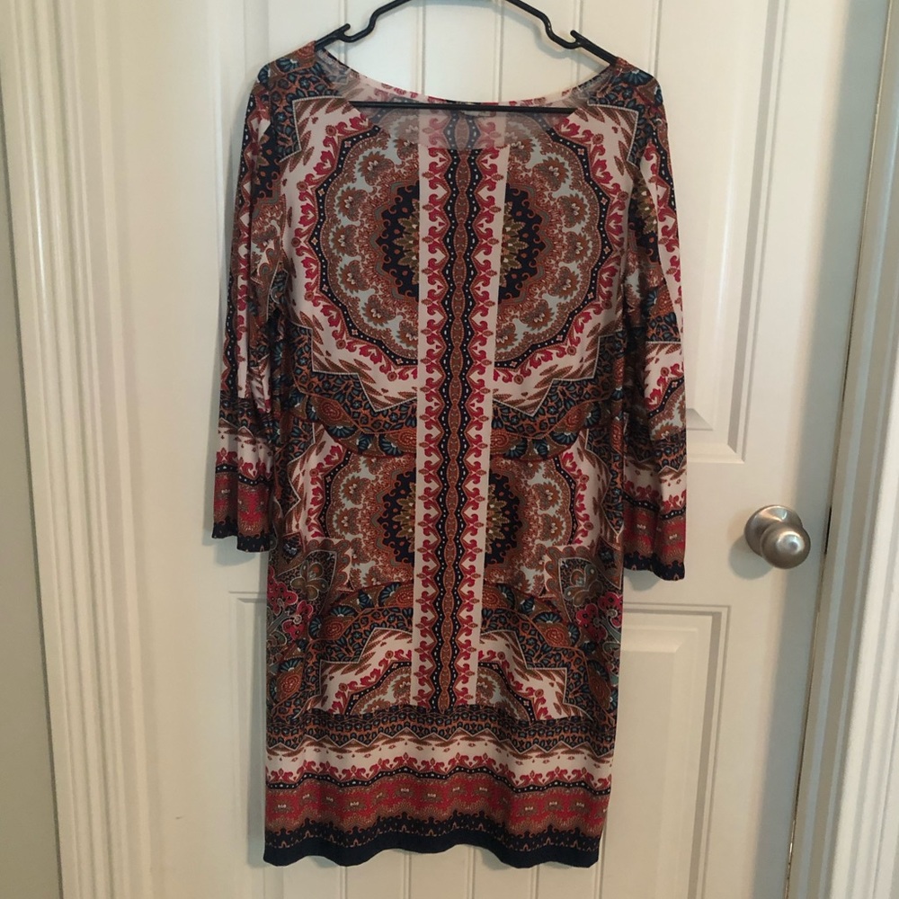 Navy & Red Pattern Dress